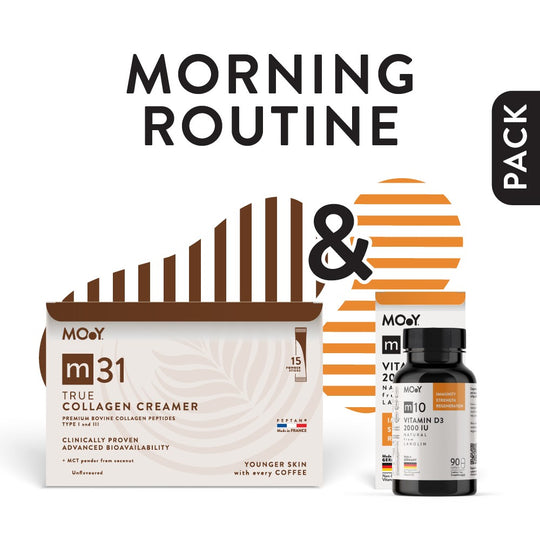 MORNING ROUTINE, pachet promotional (m31 Colagen creamer + m10 Natural Vitamin D3 2000 IU from lanolin), natural, 150g